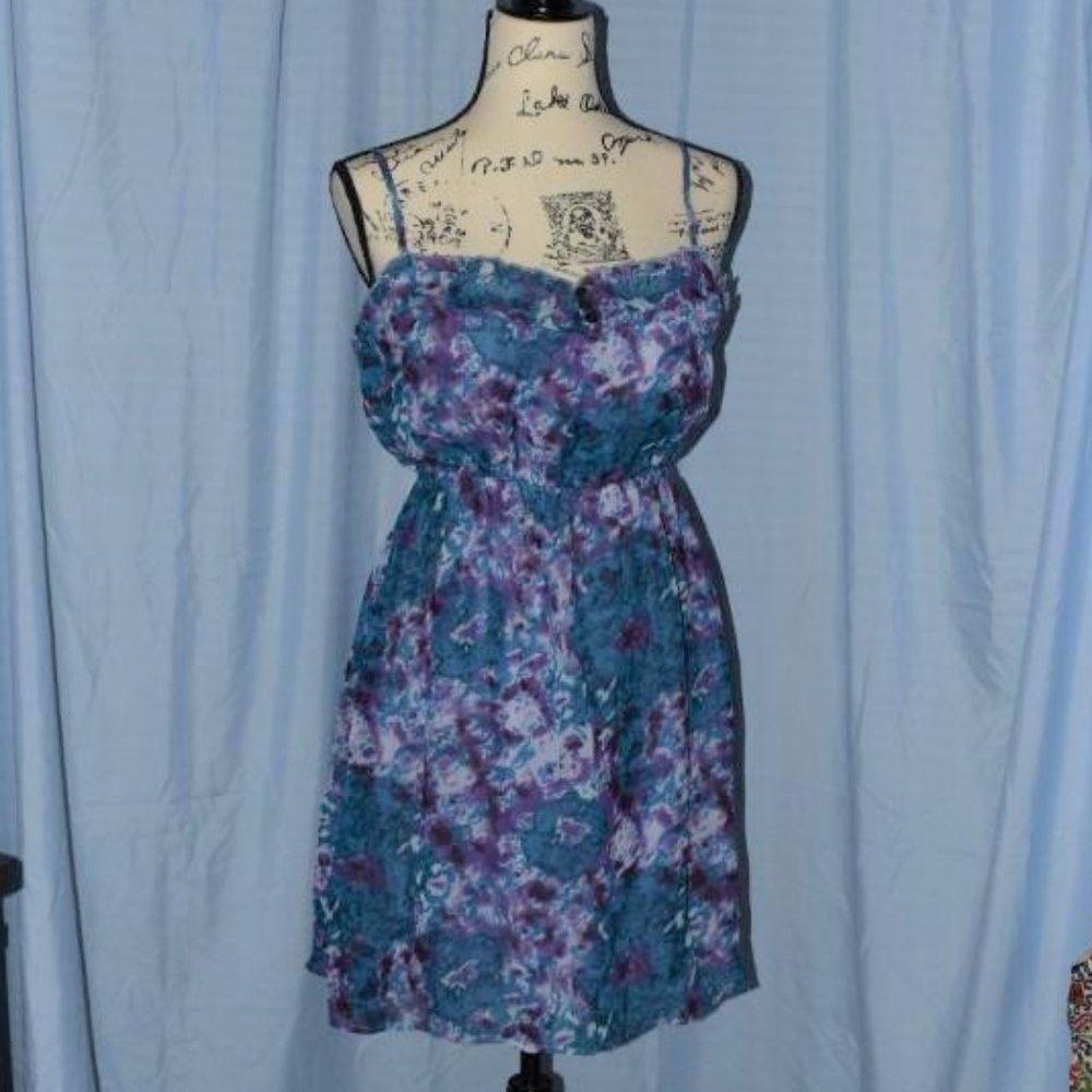 Sam & Max Blue Tie-Dye Sun Dress Spaghetti Straps Retro 70's M Junior's L Midi
